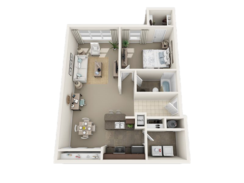 Floor plan for 1 bed, 1 bath, 822 sqft